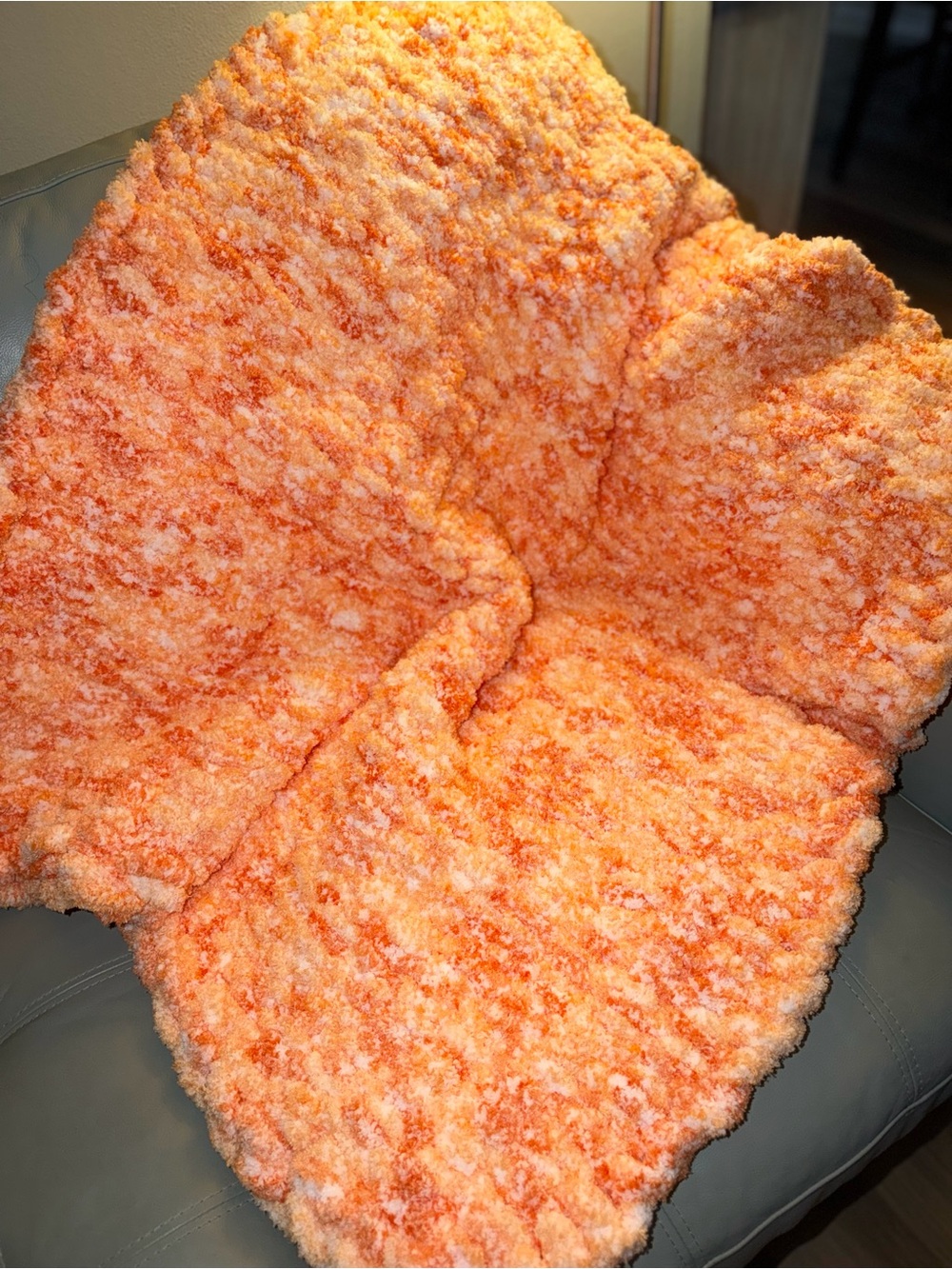 New Hand made throw Plush Orange & White